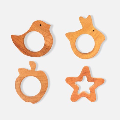 erenjoy Neem Wood Teethers - Bird, Rabbit, Apple, and Star Shapes Teether(Wooden)