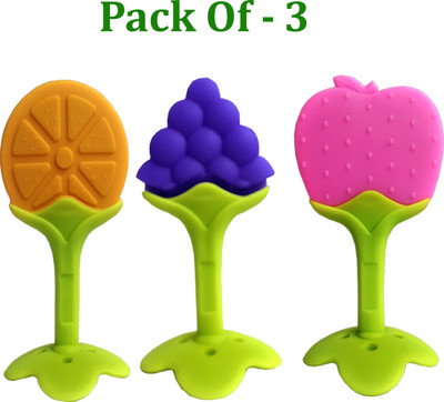 Swito Mart Fruit Shape Silicone Teethers Soft Stick Chews Nibbler for Baby Dental Care Teether(Orange, Blue, Pink)