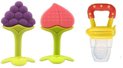 Vadhavan (Combo Saver Pack of 3pcs)SILICONE FRUIT SHAPE TEETHER WITH FRUIT NIBBLER Teether and Feeder(Multicolor)