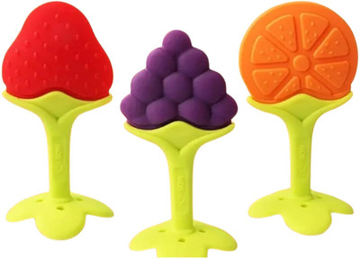 NAVBORN Silicone BPA-Free Natural Fruits Shape Nipple for Newborn Infants Teether(Multicolor Pack of 3)