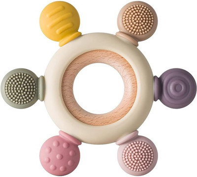 LandVK Baby Teething Toys for Babies and Infants, Wood and Soft Silicone Teether(Multicolor)