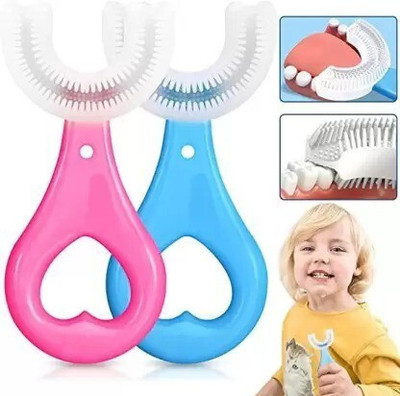 ALORNOR best kids silicone tooth brush Teether(Pink, Blue)