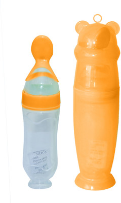 The Cheeky Kidzz Baby Silicone Squeezy Spoon Bottle Solid & Semi Solid Food Feeder Protective Box Teether and Feeder(ORANGE BOX)