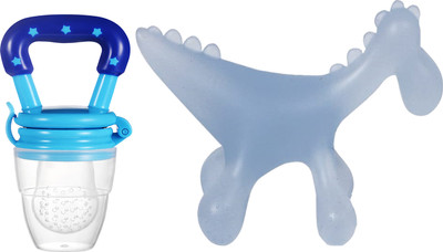 Jingle Kids Baby Soft Silicone Dinosaur Shape Teething Toy With Fruit Vegetable Nibbler Teether and Feeder(DINO NIBBLER)