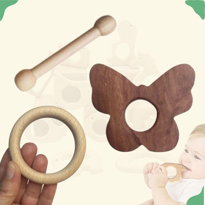 Craft Corner Neem Wooden Teether Combo For Kids First Toy Teether(Brown)