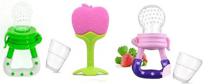 Vadhavan Baby Fruit Nibbler Food Feeder With Silicone Teether(SET OF 3) Teether and Feeder(LIGHTPINK,GREEN,PINK)