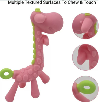 smilykid Giraffe Baby Teether Toy BPA-Free Silicone Textured Infant Teething Relie Teether(Pink)