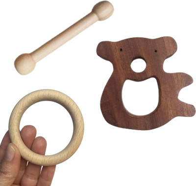 Craft Corner Neem Wooden Teether Combo For Kids First Toy Teether(Brown)