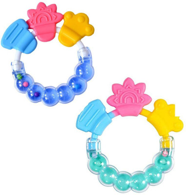 Chicbunny 2pcs Round Shape BPA Free Silicone Bell Teether Ring Teether(Multicolor)