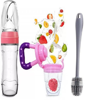 Vadhavan 3pcs 90ml Baby Feeding Bottle, Food Feeder & Cleaning Brush Teether and Feeder(Multicolor)
