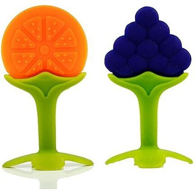 Babylib Silicone BPA Free Natural Teether for Newborn Infant(2 pieces ) Teether(Orange, Blue)