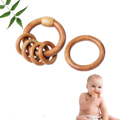 PIKIPOO Wooden Teether newborn Teethers Chusni Soother Teething Ring baby Teething Toys Teether(Brown)