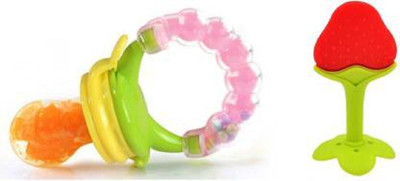 SHOPPIZONE Baby Food Nibbler or Feeder with Rattle and Fruit Teether Teether and Feeder(Multicolor)