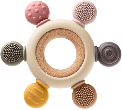 Masox Store Infant Wooden Flower Teether Baby Teething Toys Silicone Teethers Bpa Free Teether(Multicolor)