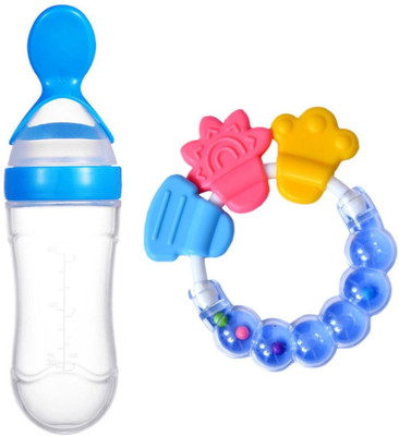 Joy Buzz Baby Silicone Food Feeder, Rattle Teether Pack Of 2 BPA Free Teether(Blue)