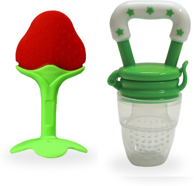 smilykid Silicone BPA Free Natural Organic Nipple Teethers & Nibbler/Feeder-(pack of-2) Teether and Feeder(Red & Green)