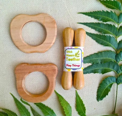 Radhey creation mart Baby Pure neem wooden teether)pack of 4) Teether(Brown)