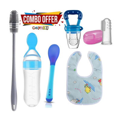 Goyoku Baby Spoon Bottle, Nibbler, Spoon, Bib, Finger brush, Bottle Brush Teether and Feeder(Multicolor)