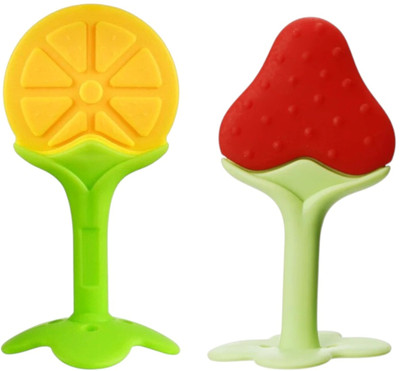 KIDSSANSAR Tree Shape Silicone Teether/For 1 to 12 Month Baby/Smoothing Gums/Pack of 2 Teether(Orange, Red)