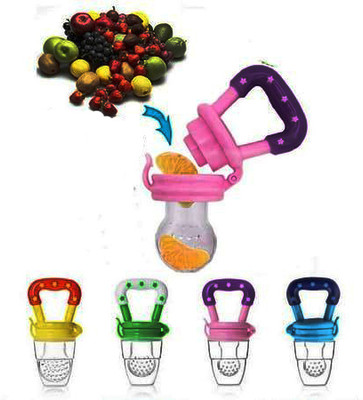 Chicbunny Silicone Nipple for Fruit with Rattle Handle for Baby Pack of 4 Teether and Feeder(Multicolor)