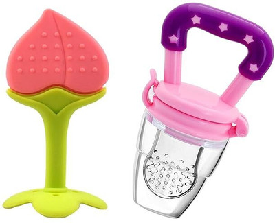 Vadhavan Babies Fruit Feeder and Fruit Shape Silicone Teether3000 Teether and Feeder(PINK,RED)