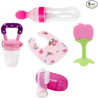 Chicbunny Baby Spoon feeder With Nibbler, fruit teether, Fingerbrush & bib Teether and Feeder(Multicolor)