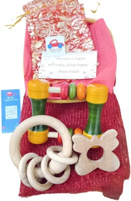 wetoytoy Wooden Natural Nurture Set Gift Hamper for Baby | Non Toxic, Eco Friendly Teether(Multicolor)