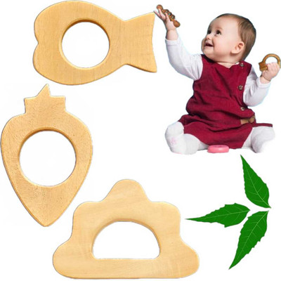 Aditya Creation Cloud,Fish and Strawberry Shape Teether(Brown)