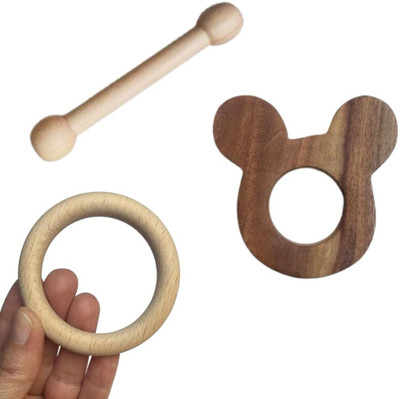 Craft Corner Neem Wooden Teether Combo For Kids First Toy Teether(Brown)