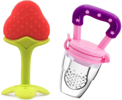 Shrinath Enterprises Baby Soother & Teether Fruit Feeder (MULTICOLOR 2) Teether and Feeder(Red, Pink)