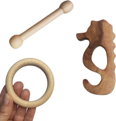 Craft Corner Neem Wooden Teether Combo For Kids First Toy Teether(Brown)