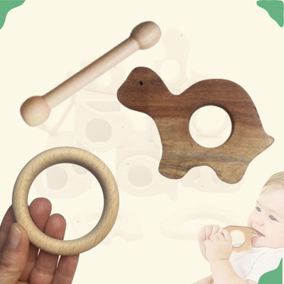 Naari Mart Neem Wooden Teether Combo For Kids First Toy Teether(Brown)