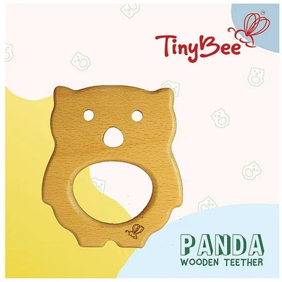 TinyBee PANDA TEETHER TOYS Made of Wood pack of 5 Teether(Brown)