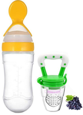 CROSAL Teether Soother & Spoon Feeder Combo Teether and Feeder(Yellow, Green)
