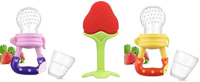 Vadhavan Baby Fruit Nibbler With Fruit Shape Silicone Teether Teether and Feeder(YEELOW, PINK, RED)