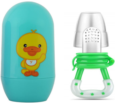 TINNY TOTS Baby 4 In 1 Grooming Pedicure Manicure Nail Kit & Baby Silicone Fruit Nibbler Teether and Feeder(Green)