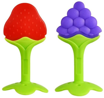MILANMIS Fruit Shape Silicone Teethers for 6 to 12 Months Baby (Combo Saver Pack of 2) Teether(Purple, Multicolor)