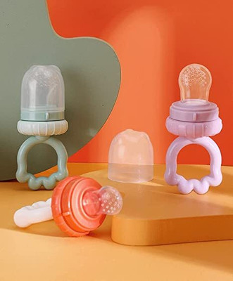 BabyGo Silicone Nipple Food Nibbler for Fruits with Rattle Handle Pack of 1 Teether and Feeder(Multicolor)
