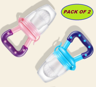 Bichwaliya Silicone Baby fruit Feeder/BPA Free/Food Feeder/Silicon Food Nibbler, (2 PCS) Teether and Feeder(Blue & Pink)