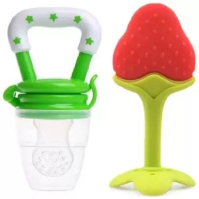 bld shine Nibbler Soother for Babies Fruit Feeder Nipple Pacifier for Fruit & Vegetable Teether and Feeder(Green & Red)