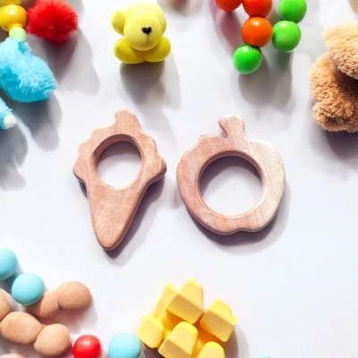 Devendra art and craft Neem Wood Teethers - Ice-cream Cone, Apple Shapes Teether(Brown)