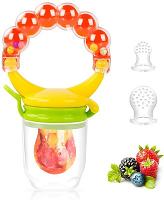 TREXEE Pack of 3 Nipples S M L Size with 1 Nibbler Fruit Feeder Pacifier Toddlers Teether(Multicolor)