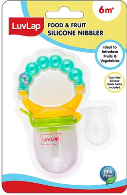 LuvLap Pearly Silicone Food/Fruit Nibbler with Extra Mesh, Soft Pacifier & feeder Feeder(Yellow & Green)