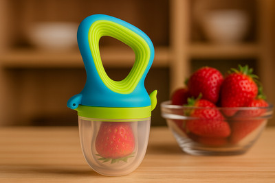 KIDS BASIC Silicone Baby Fruit Nibbler Feeder – Safe BPA Free Fresh Food Feeder Teether and Feeder(Green, Blue)