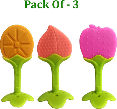 K3NTERPRISES Fruit Shape Silicone Teethers Soft Stick Chews Nibbler for Baby Dental Care Teether(Orange Peach Pink)