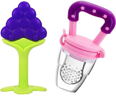 THEELEVEN Fruit Shape Teether for Baby 3-12 Mths ,Baby Fruit Nibbler BPA Free Combo Pack Teether and Feeder(Pink)