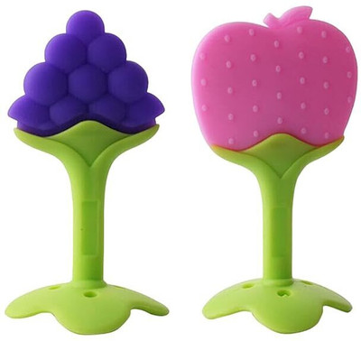 Chicbunny Fruit Shape Silicone Teether for Baby (Combo Saver Pack of 2) Teether(Multicolor)