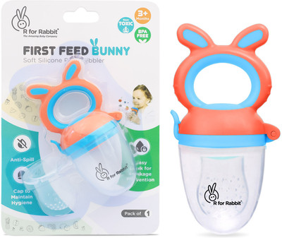R for Rabbit First Feed Bunny Shaped Fruit and Food Feeder Nibbler for Baby Teether and Feeder(Orange Blue)