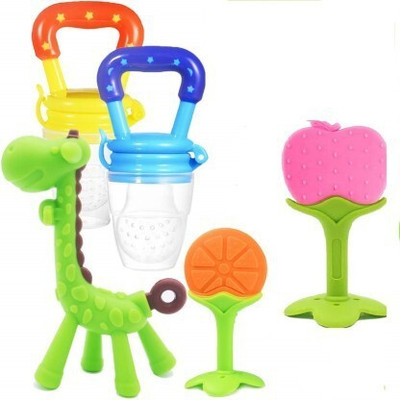 smilykid Multiple Shaped Rattle Style Baby Teether Teething Toys For Kids (Pack of 5) Teether and Feeder(Multicolor)