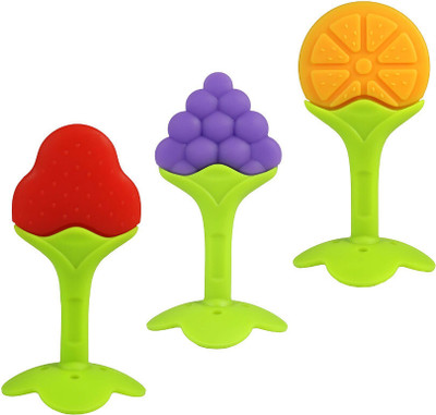 KIDZILO Fruit Shape Silicone Teether(Combo for Baby, Pack of 3, Multicolor)